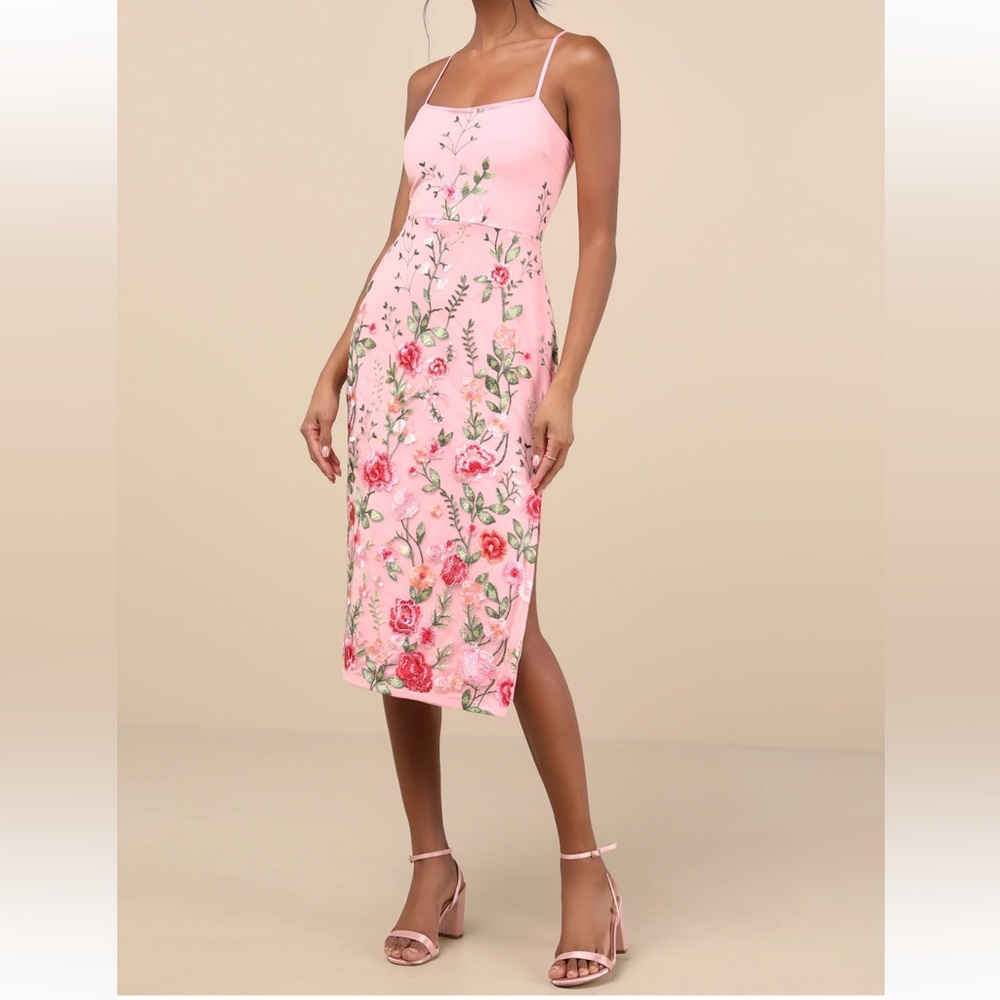 Embroidered Floral Midi Dress